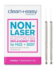 Pack of Clean + Easy Personal Non-Laser Electrolysis Tips with sample replacement needle tips on the side