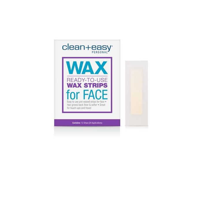 Frontage illustration of hair remover pack with sample wax strips on the side