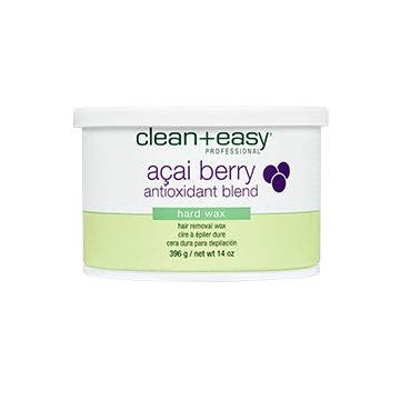 Front view of Clean + easy Acai berry hard wax container