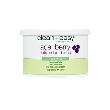 Front view of Clean + easy Acai berry hard wax container