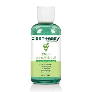 A frontal view of Clean + Easy Pre Epilation Wax Oil in a 5-ounce capped container