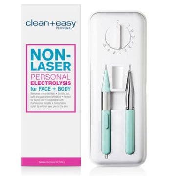 Vertical rectangle box of Clean + Easy Personal Electrolysis for Coarse Hair with its actual tool on the side