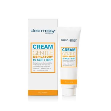 Wide view of  Cream Gentle Depilatory For Face + Body from Clean + Easy packaging with tube-type container on the side