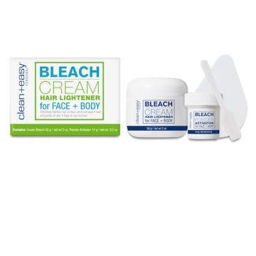 Comprehensive shot of  Bleach Cream Hair Lightener packaging  with a set of hair dyeing process and applicator on the side